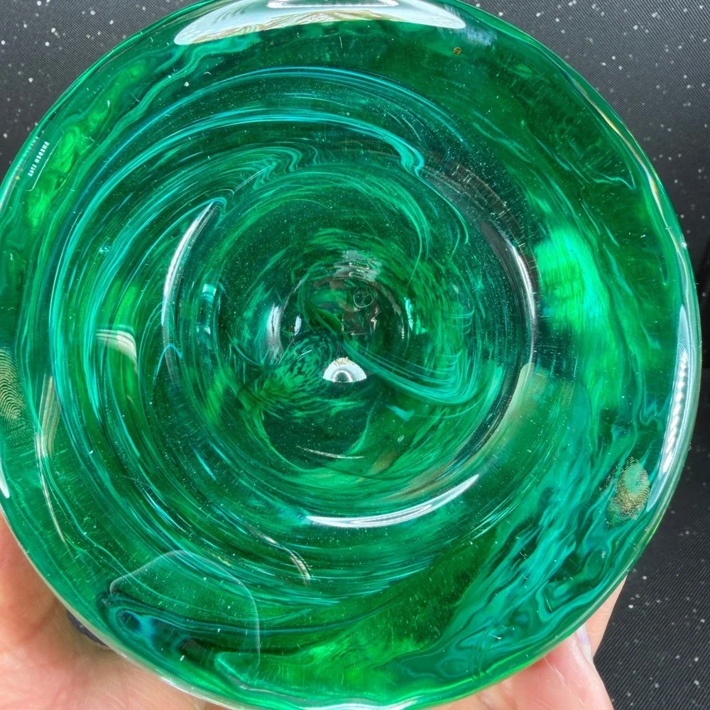 Kosta Boda Sweden Art Glass Green Swirl Votive Candle Holder Signed Heavy Base